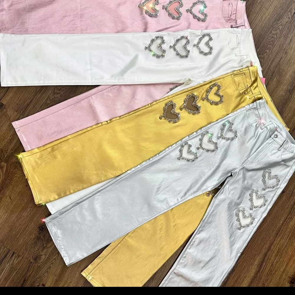 Women Heart Embellished Pants -  White Only